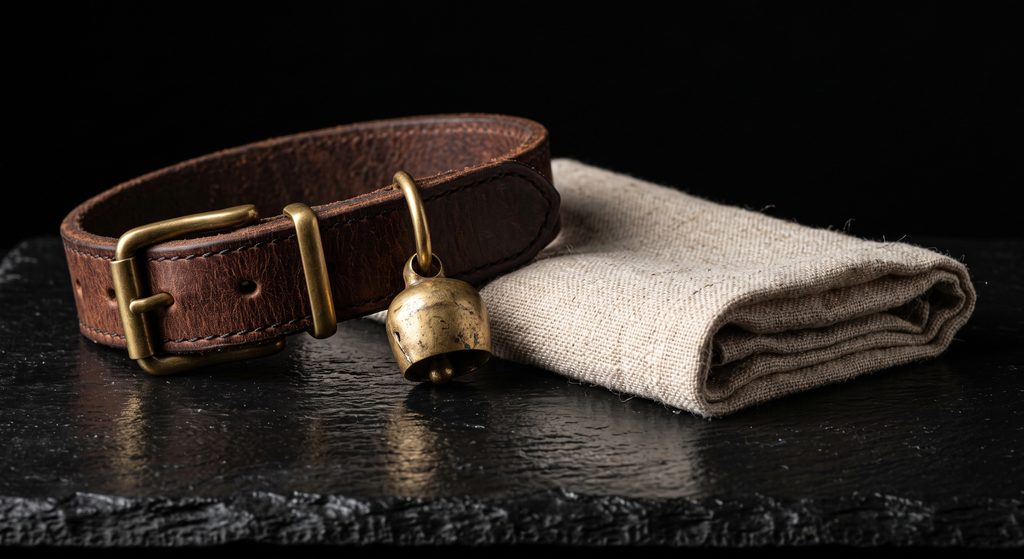 soumission par le lien, collier à grelot et linge plié
