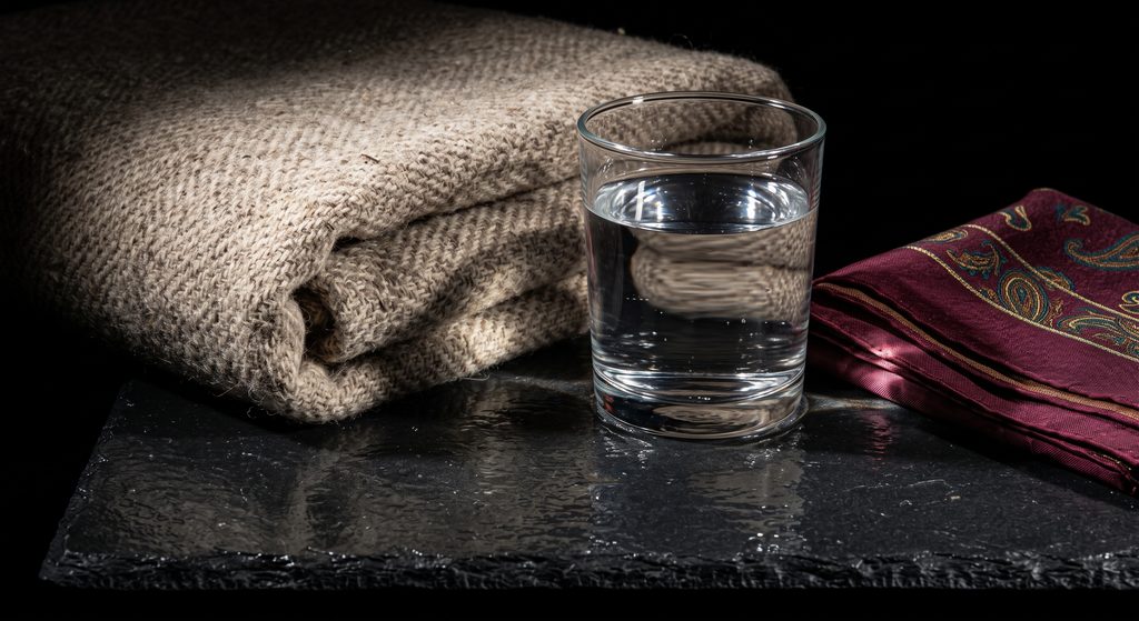 après une première séance, couverture, verre d'eau et foulard de soie