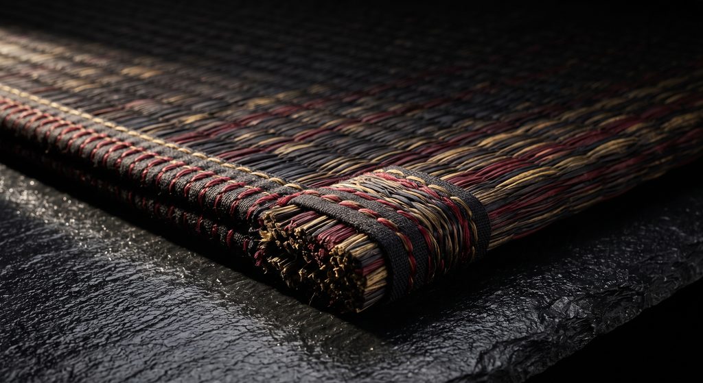 rôle de chasseur BDSM, coin de tatami épais sur ardoise sombre