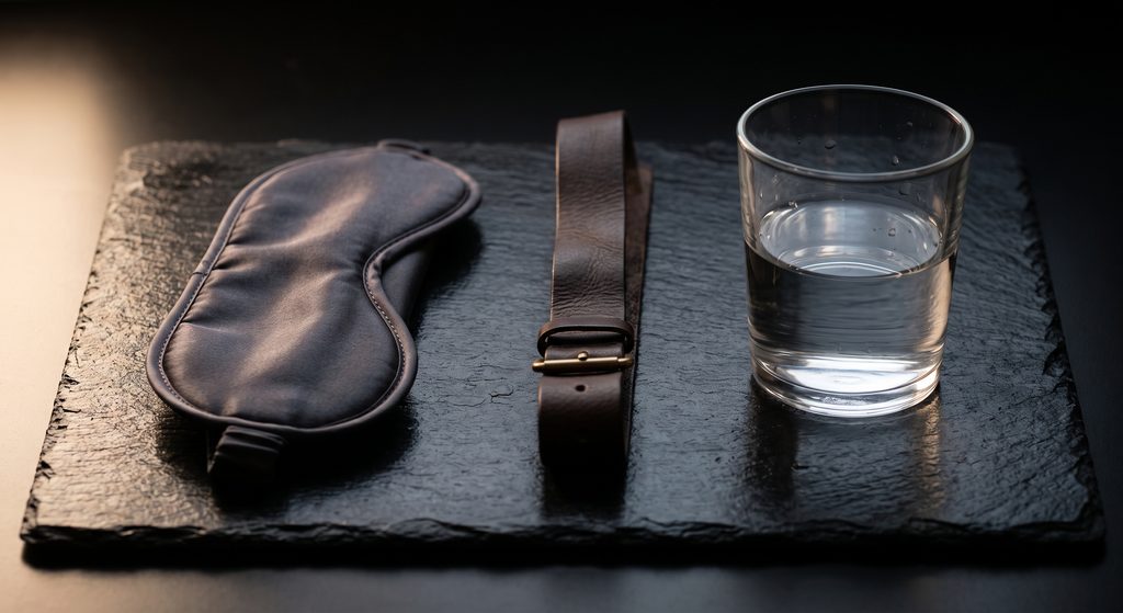 préparer une séance, bandeau, sangle et verre d'eau disposés à l'avance