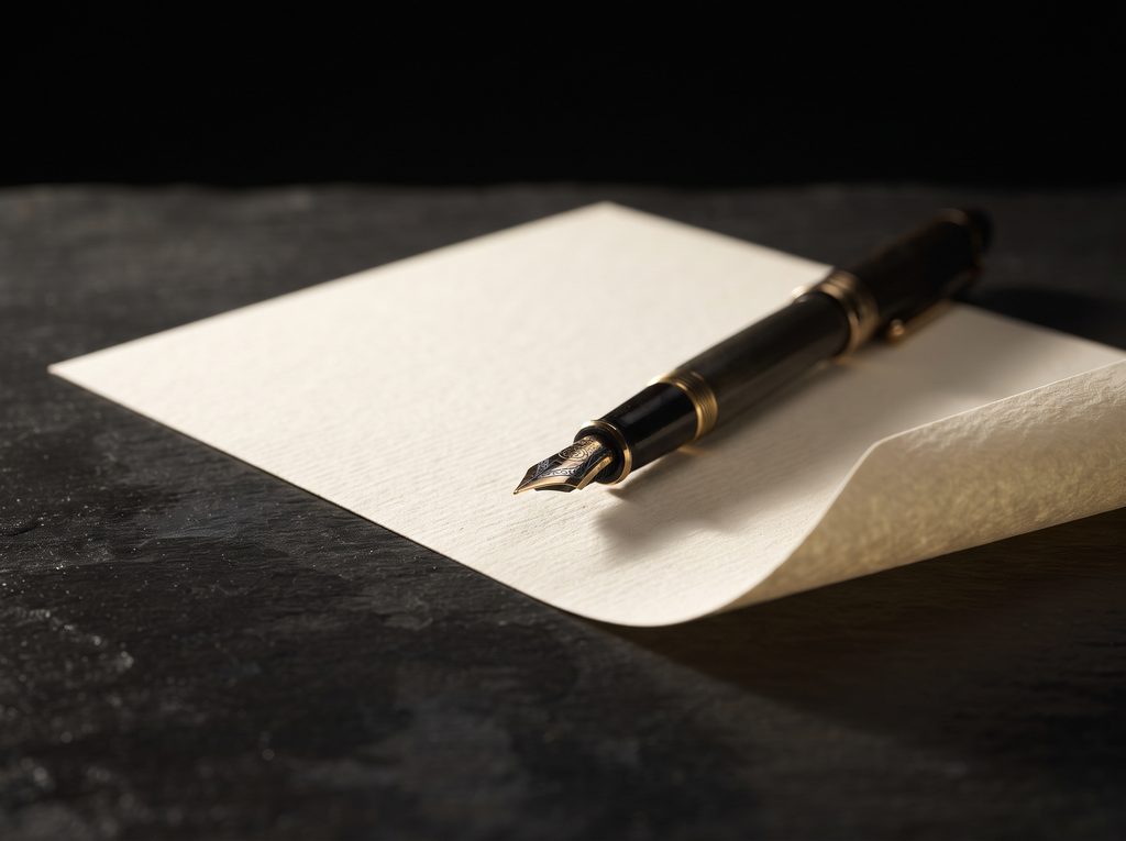 séance d'écriture des règles, carnet de cuir ouvert et clé de laiton