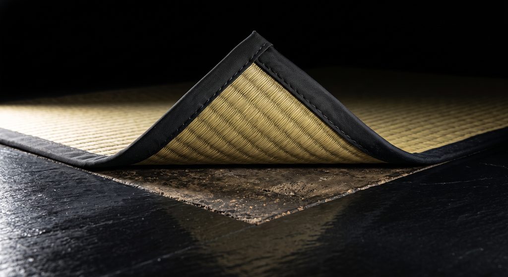 risques du rôle de proie, tapis relevé laissant apparaître un sol dur