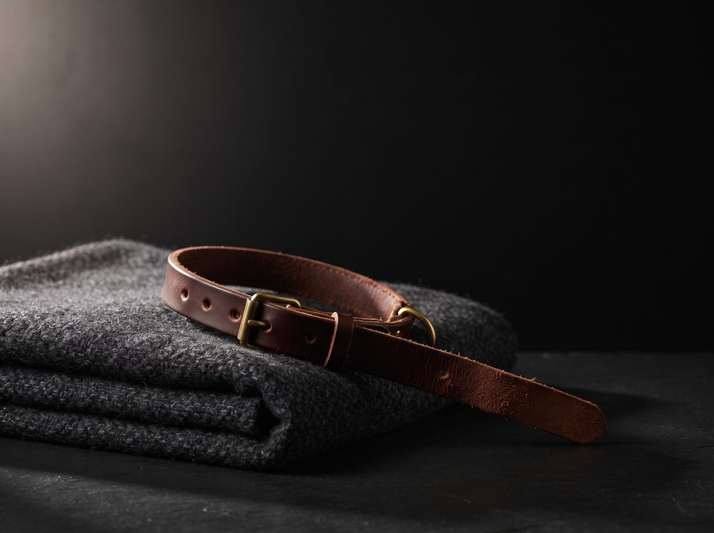 retour au calme après une séance BDSM, couverture pliée et collier de cuir ouvert