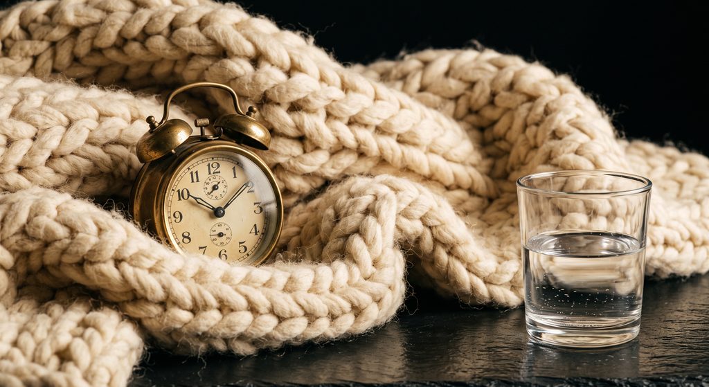 routines du caregiver, réveil de laiton, plaid et verre d'eau