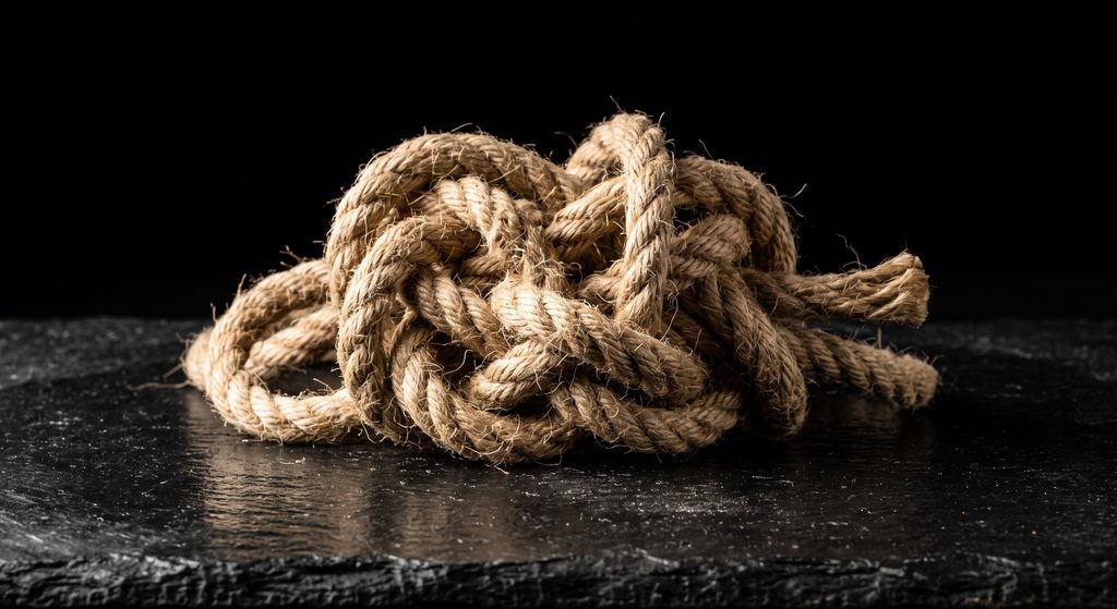 erreurs du rigger débutant, corde emmêlée sans ciseaux à portée