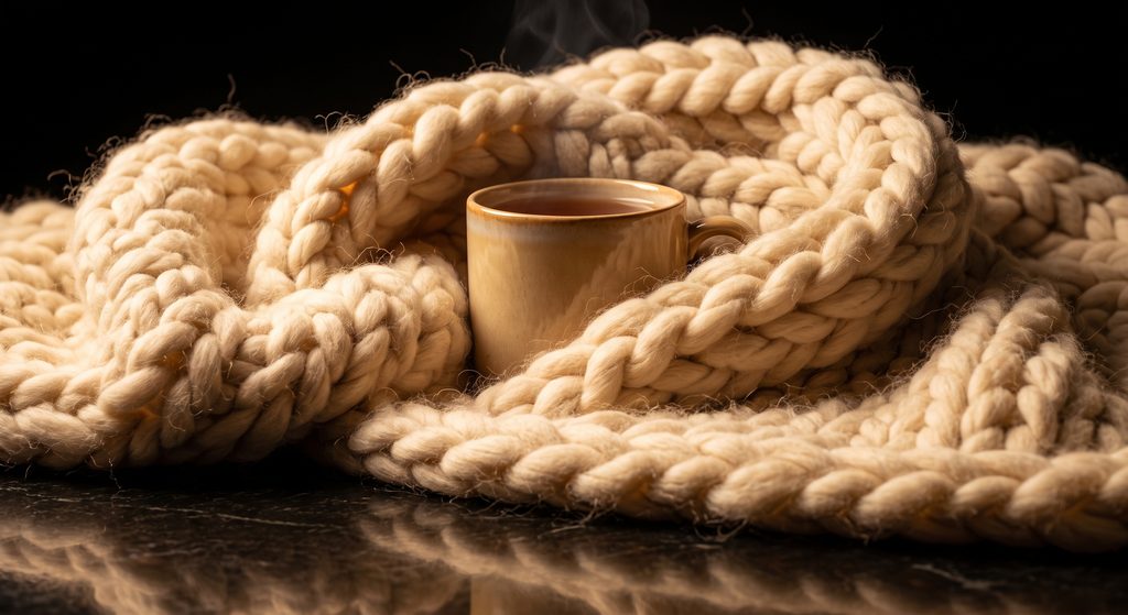 rôle de caregiver BDSM, couverture de laine et tasse de céramique