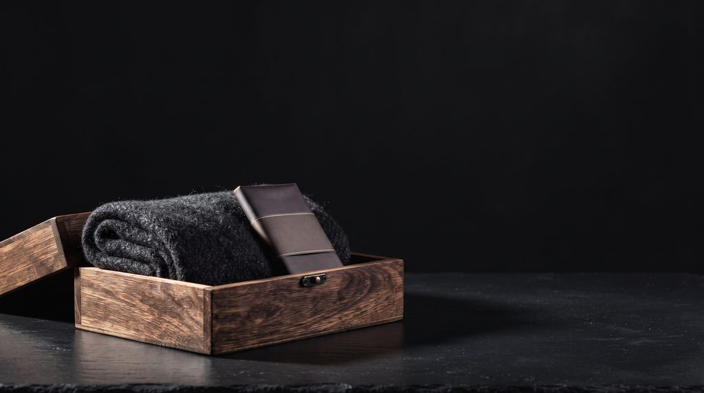 boîte de descente après une séance BDSM, couverture pliée dans un coffret en bois